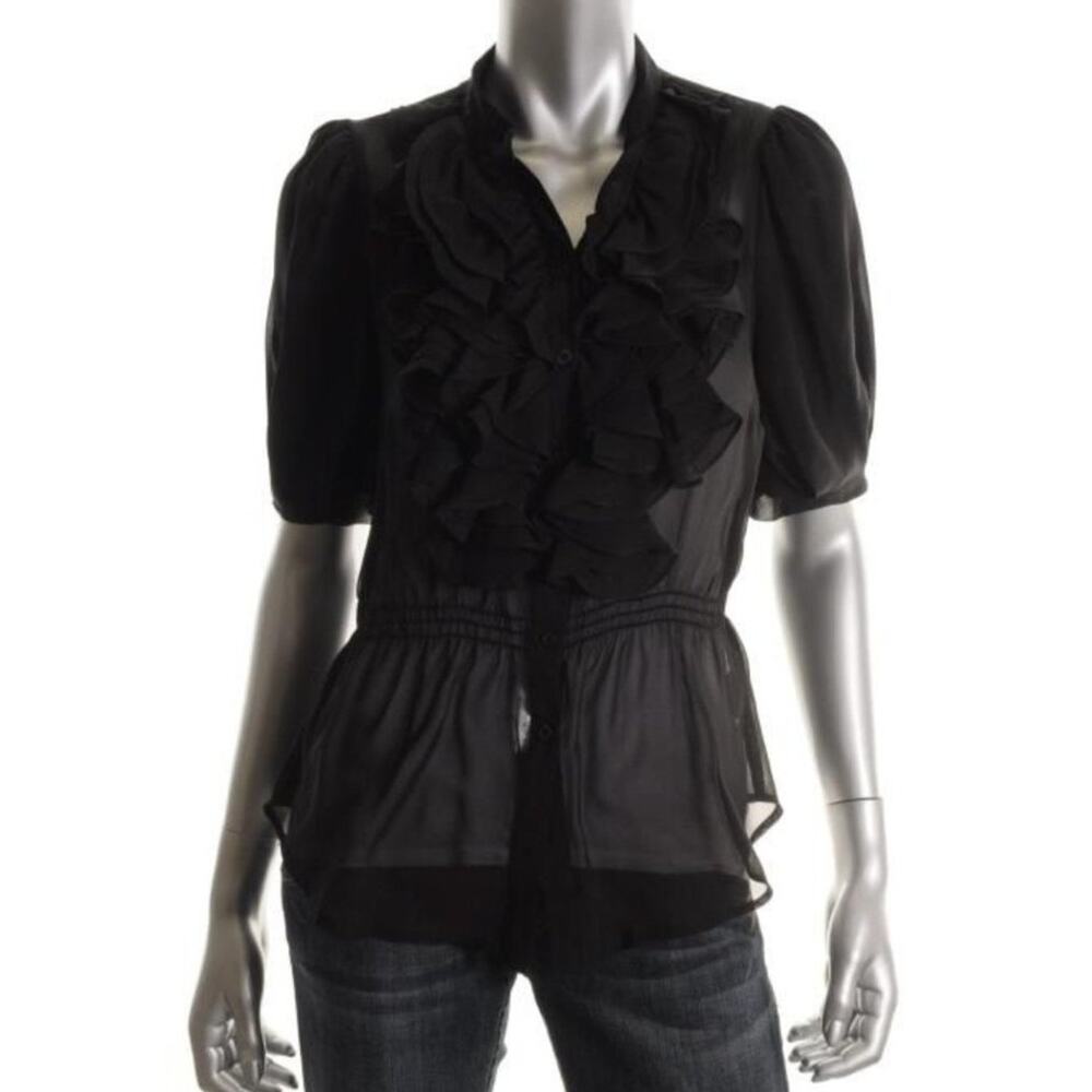 Romeo & Juliet Couture Black Ruffled Button Up Top